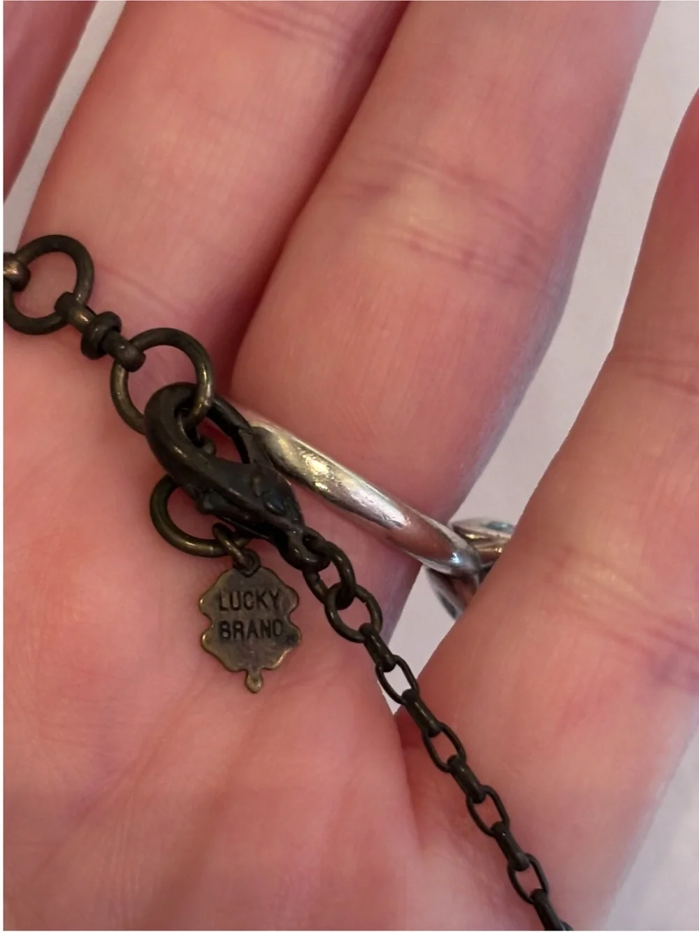 Lucky Brand Dark Green Stone Pendant Necklace
